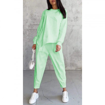 Maria- Conjunto de sudadera de manga larga con bajo irregular y pantalones para mujer