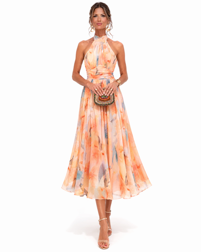Aurora - Vestido con cuello Halter y estampado de acuarela