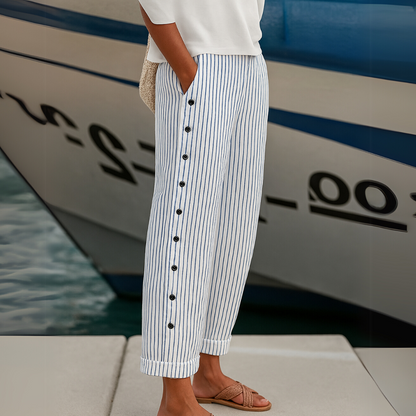 Catalina - Elegantes pantalones a rayas con botones