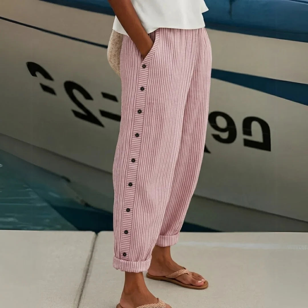 Catalina - Elegantes pantalones a rayas con botones