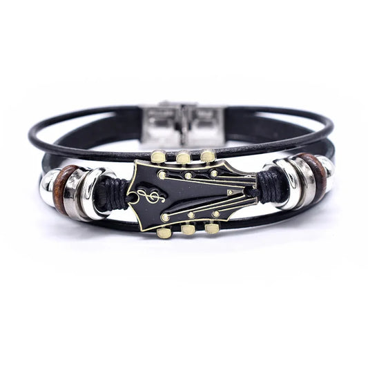 Rodrigo - Pulsera de cuero con diseño de guitarra