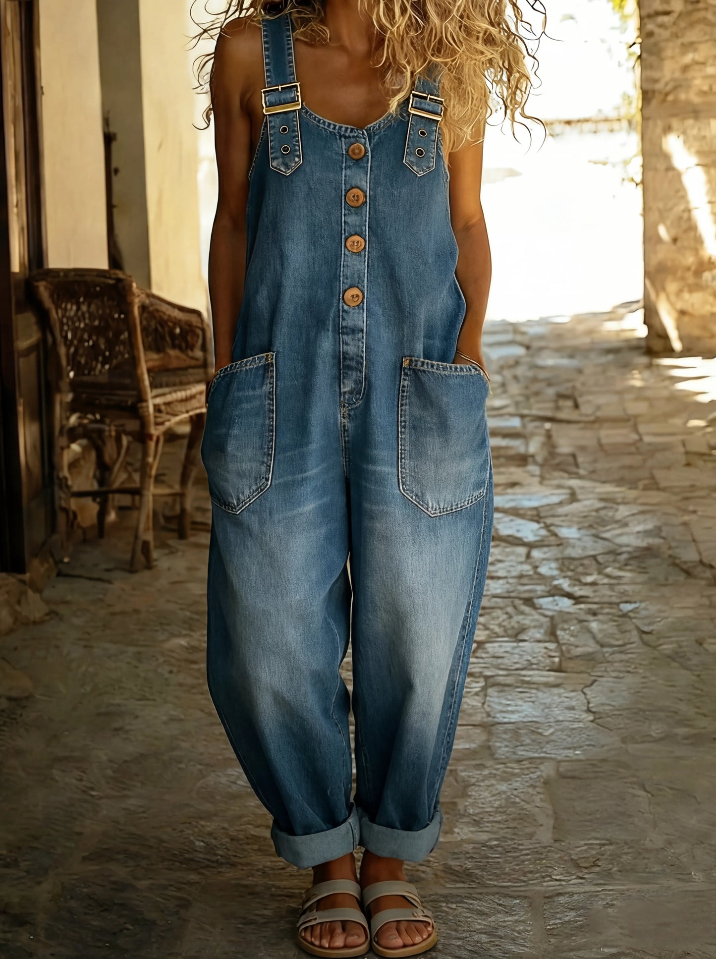 Rocio - Mono informal de denim con hebilla ajustable.