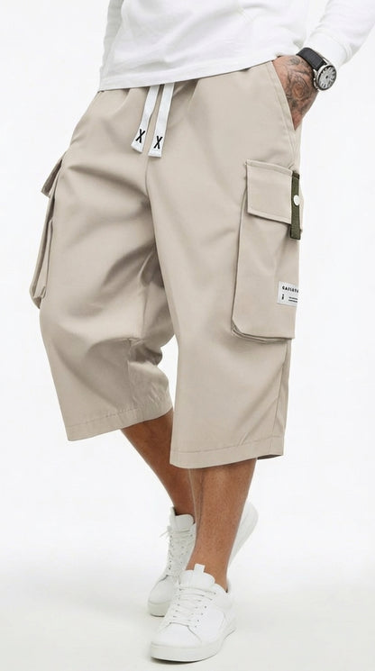 Alex- Pantalones cargo capri informales para hombre con cordón ajustable.