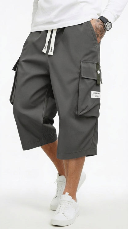 Alex- Pantalones cargo capri informales para hombre con cordón ajustable.