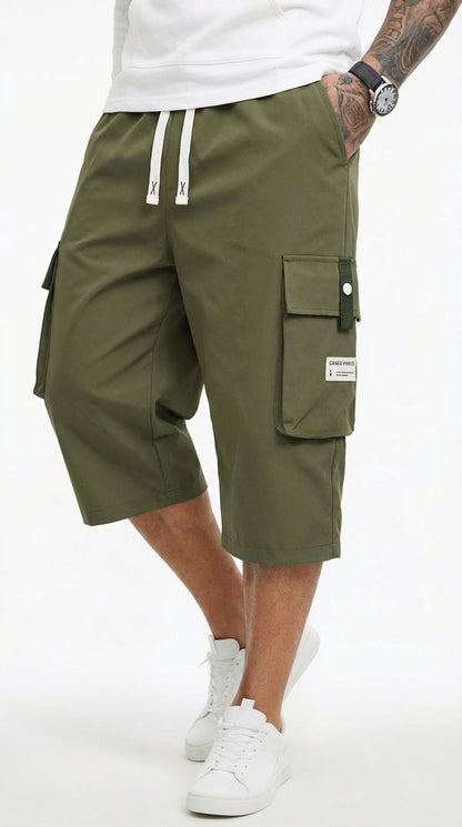 Alex- Pantalones cargo capri informales para hombre con cordón ajustable.