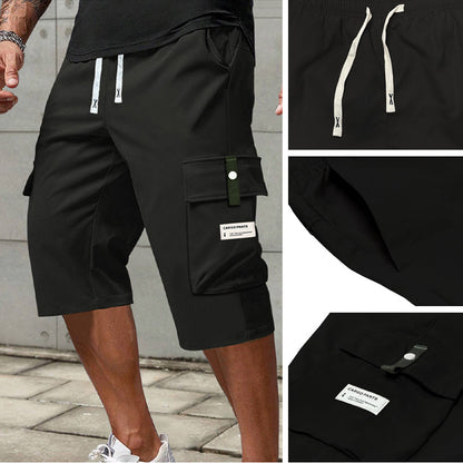 Alex- Pantalones cargo capri informales para hombre con cordón ajustable.