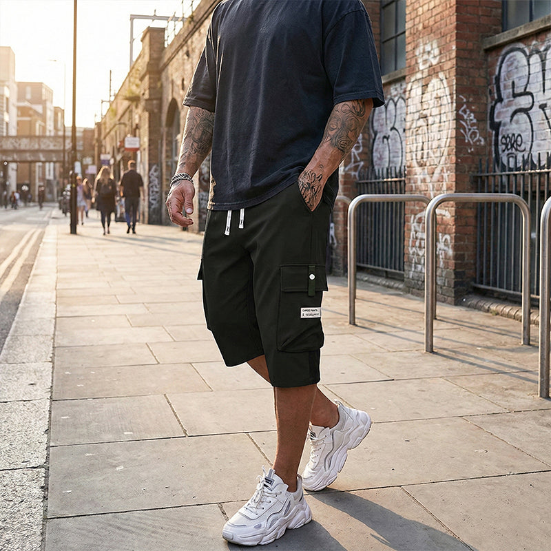 Alex- Pantalones cargo capri informales para hombre con cordón ajustable.